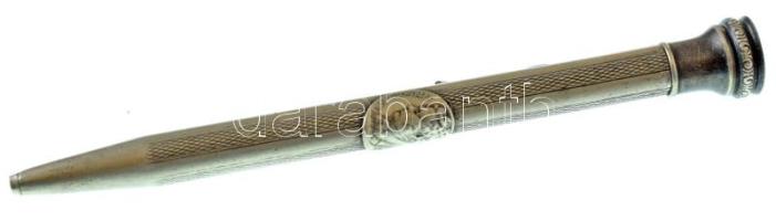 13db, többségében magyar Ag érméből forrasztással összeállított fém asztaldísz, tintásüveggel és fém...