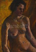 Jelzés nélkül, XX. sz. első fele, feltehetően magyar festő: Ülő női akt. Olaj, vászon, dublírozott, ...