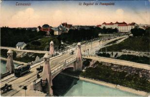 Temesvár, Timisoara; Új Bega-híd és Postapalota, villamos. Feder R. Ferencz felvétele és kiadása No. 32. / bridge, postal palace, tram (EM)
