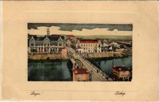 Lugos, Lugoj; Látkép, híd, Merzig Jakab üzlete, Délmagyarországi Bank. Szidon József műintézete kiadása, W. L. Bp. 6761. / bishop's residence (fl)