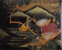 Bajtárs cigaretta fém doboz + japán lakkozott fa doboz kopásokkal 17 x 13 cm