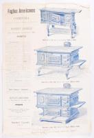 ca 1890 3 db reklám nyomtatvány: amerikai tűzhelyek, óra, francia újság