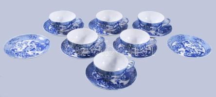 Régi japán európai exportra szánt 6 darab vékonyporcelán csésze 8 darab alátéttel, jelzett, egyik alátéten repedés.