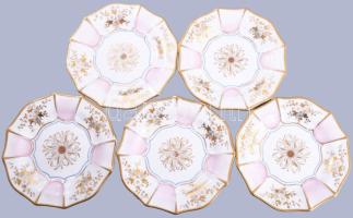 Bécsi biedermeier 5 darabos tál szett, egyik talpon pattanással, d: 19 cm