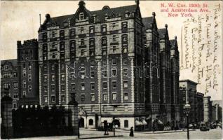 1912 New York City, N. W. Cor. 120th Street and Amsterdam Avenue, automobile, tram (EK)