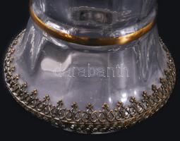 cca 19. sz. közepe - második fele, Biedermeier pohár garnitúra, címeres fém szerelékkel, 6 darab, ki...