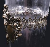 cca 19. sz. közepe - második fele, Biedermeier pohár garnitúra, címeres fém szerelékkel, 6 darab, ki...