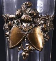 cca 19. sz. közepe - második fele, Biedermeier pohár garnitúra, címeres fém szerelékkel, 6 darab, ki...