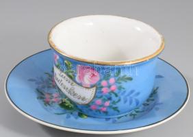 cca 1880 Osztrák emlékbögre alátéttel, kopással, d: 19 cm