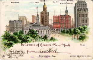 1898 New York, Newspaper Row. C. F. Th. Kreg. litho (creases)