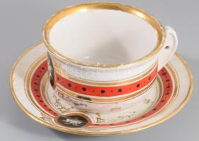 cca 1880-1900 Szecessziós osztrák emlékbögre alátéttel, kopással, d: 18 cm