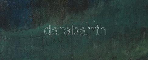 Olvashatatlan (Tibor Ernő?) jelzéssel, balra lent: Napernyős hölgy vízparton. Olaj, vászon. Dublíroz...