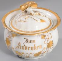 4 darab szecessziós porcelán kiöntő, korsó, cukortartó, kopással, m: 14 cm alatt