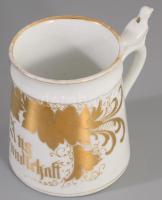 4 darab szecessziós porcelán kiöntő, korsó, cukortartó, kopással, m: 14 cm alatt