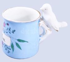 cca 1880-1900 Osztrák emlékbögre galamb figurával, jelzés nélkül, kopással, m. 10 cm