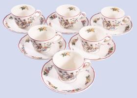 Antik Villeroy &amp; Boch 6 darab csésze alátéttel, csészén és alátéten más jelzéssel, d: 14 cm