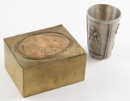Régi díszdoboz és pohár, h: 10 cm alatt