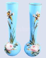 cca 1900 festett oplaitüveg váza pár, kopással, m: 21,5 cm