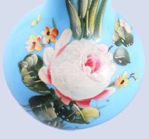 cca 1900 festett oplaitüveg váza pár, kopással, m: 21,5 cm