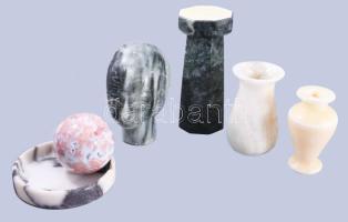 Kőből, ásványból készült 6 darabos dísztárgy tétel, m: 16 cm alatt