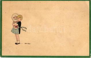 Kislány kisbabával / Children art postcard. Serie 12. s: Anny Tekauz (EB)