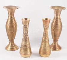 4 db réz indiai váza, díszített 19-24 cm