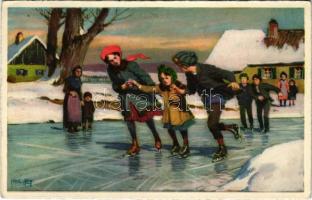 Winter sport art postcard, ice skate, skating. Meissner &amp; Buch Paul Hey Serie Nr. 3415. s: Paul Hey (EK)