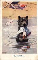 The Faithful Heart, dog art postcard. The R.P.S. Series 1012. artist signed (EB)