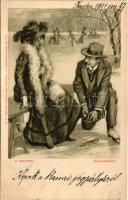 1901 Cavalierdienst / ice skating couple art postcard. M. H. Bayerle Kunstverlag, Künstlerpostkarte No. 236. s: M. Brehmer (EK)