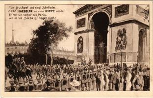 Nun jauchzet und singt Jubellieder, Graf Haeseler hat seine Rippe wieder...Kriegs-Karte / WWI German military in Paris (EK)