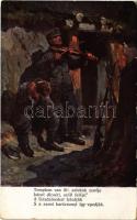 Templom van itt: szívünk zenéje...első világháborús magyar katonai művészlap, hátoldalán az "Élet" karácsonyi képeslevelezőlap reklámmal / WWI Austro-Hungarian military art postcard, Christmas on the field, with postcard advertisement on the backside. artist signed (EK)