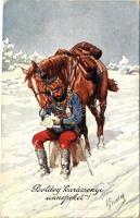 1914 Boldog karácsonyi ünnepeket! / Hungarian Christmas greeting military art postcard. B.K.W.I. 933-9. s: K. Feiertag (EM)