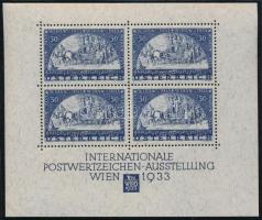 Ausztria 1933 WIPA blokk kifogástalan állapotban tokkal együtt, a beragasztásból származó jelentéktelen ragasztónyomokkal. (Mi EUR 3.750.-)