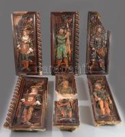 6 darab német figurális díszítésű reneszánsz kályhacsempe. cca 17-19.sz., plasztikus figurális díszítéssel, sérüléssel, hiánnyal, restaurált darabokkal, 50x22 cm, 50x19 cm, 50x14 cm /// KIZÁRÓLAG SZEMÉLYES ÁTVÉTEL, NEM POSTÁZZUK! / ONLY PERSONAL COLLECTION AT OUR OFFICE!