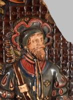 6 darab német figurális díszítésű reneszánsz kályhacsempe. cca 17-19.sz., plasztikus figurális díszí...