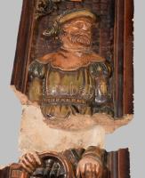 6 darab német figurális díszítésű reneszánsz kályhacsempe. cca 17-19.sz., plasztikus figurális díszí...