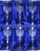 Bohemia ólomkristály talpas pohár szett, gazdag díszítéssel, 6 darab, dobozában, m: 17 cm