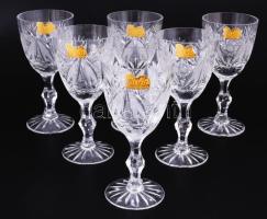 Lengyel ólomkristály talpas pohár garnitúra, 6 darab, hibátlan, m: 16 cm, dobozában