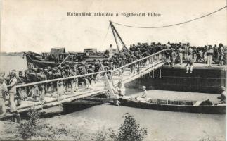 Military WWI Hungarian soldiers on a temporary bridge