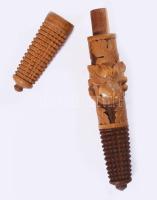 Tűtartó, faragott fa, plasztikus szőlő díszítéssel 12 cm