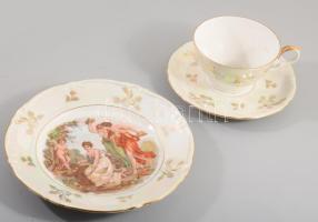 Kahla zsánermintás irizáló egyszemélyes reggeliző szett, jelzett, kis kopással, d: 19,5 cm