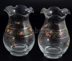 2 db kézzel festett, üveg váza. 17 cm