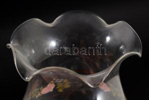 2 db kézzel festett, üveg váza. 17 cm