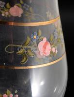 2 db kézzel festett, üveg váza. 17 cm