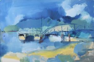 Tóth jelzéssel: Hajóállomás. Tempera, papír. Paszpartuban. 34x49,5 cm