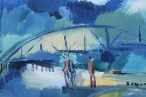 Tóth jelzéssel: Hajóállomás. Tempera, papír. Paszpartuban. 34x49,5 cm