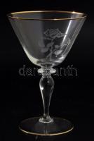 Kristályüveg pezsgőspohár garnitúra, 6 darab aranyozott rózsamintával, hibátlan, m: 15,5 cm