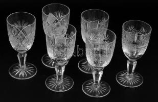 Ólomkristály talpas likőröspohár garnitúra, 6 darab, hibátlan, m: 13 cm