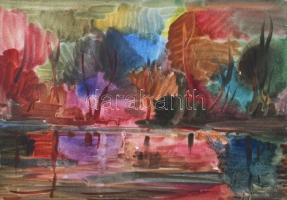 Tóth Péter (-): Vízparti táj. Akvarell, papír. Paszpartuban. 29x39 cm