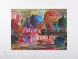 Tóth Péter (-): Vízparti táj. Akvarell, papír. Paszpartuban. 29x39 cm